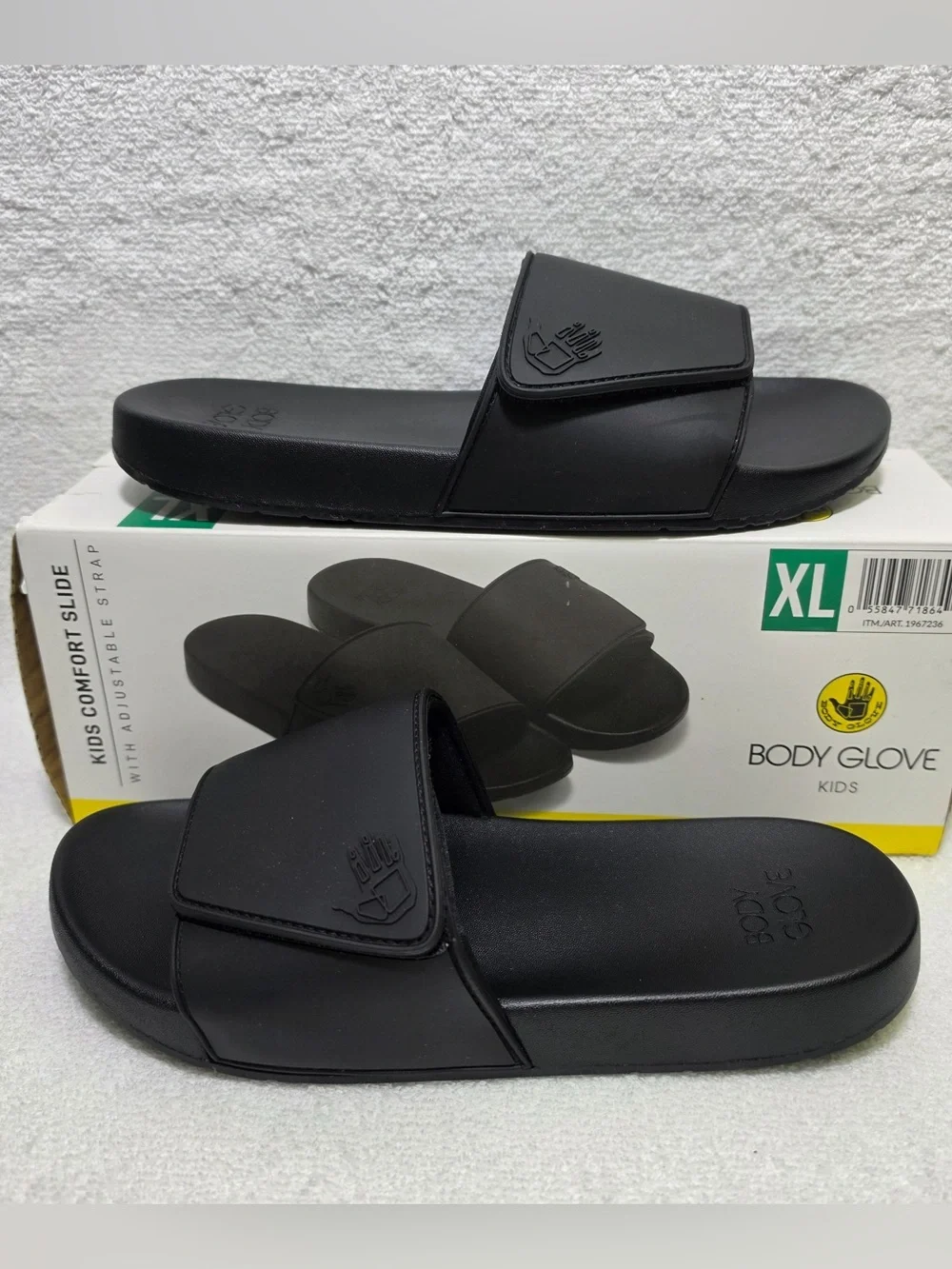 Body Glove Kids Comfort Slides Youth XL 5/6 Black Adjustable Strap New Box